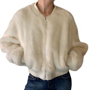 The cutest white faux fur Bomber jacket